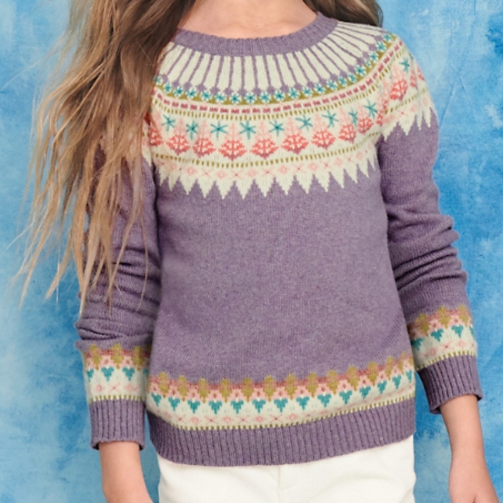 Garnet Hill Kids Artful Purple Dreamer Sweater cotton merino wool blend L